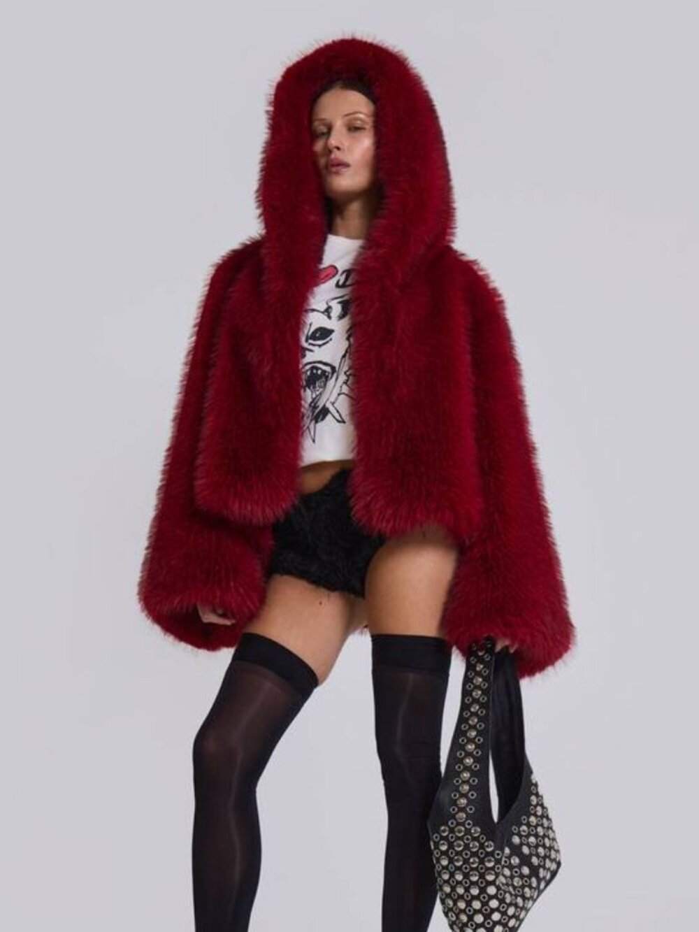 NEW JADED LONDON Women’s Mara Oversized Faux Fur Coat – Red, Size M/L